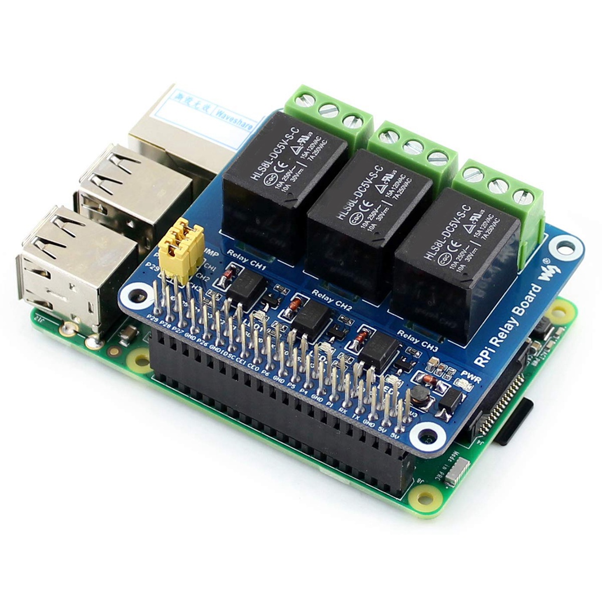 Pi Zero W Board - لوحة توسعة وحدة الترحيل ثلاثية القنوات